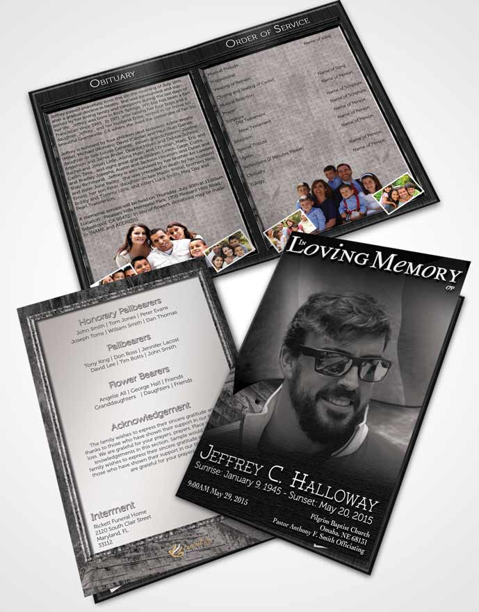 Bifold Order Of Service Obituary Template Brochure Mexican Black and White Serenity