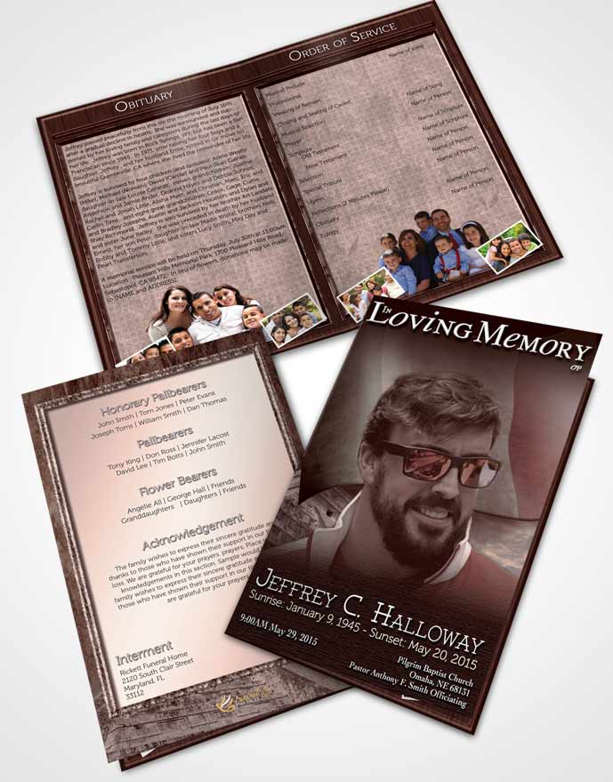 Bifold Order Of Service Obituary Template Brochure Mexican Burgundy Serenity