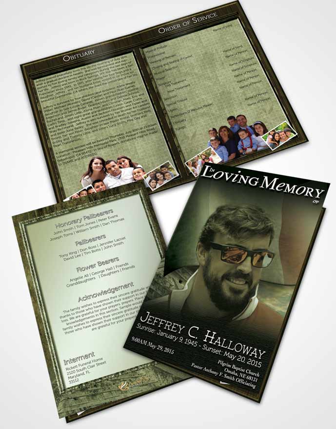 Bifold Order Of Service Obituary Template Brochure Mexican Emerald Serenity