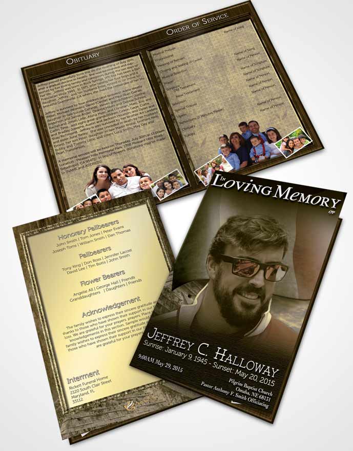 Bifold Order Of Service Obituary Template Brochure Mexican Golden Serenity