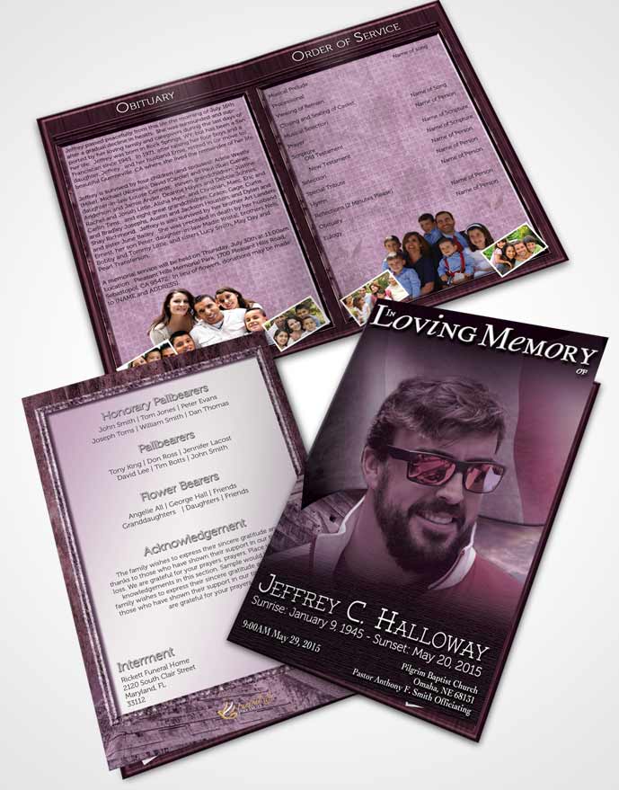 Bifold Order Of Service Obituary Template Brochure Mexican Lavender Serenity
