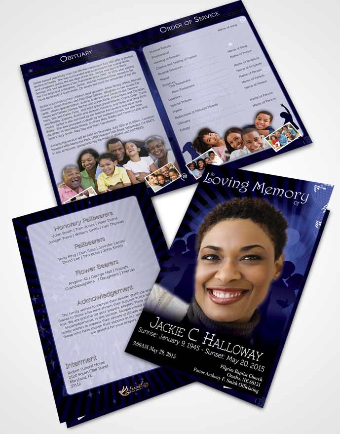 Bifold Order Of Service Obituary Template Brochure Midnight Blues Graceful Dancer Light