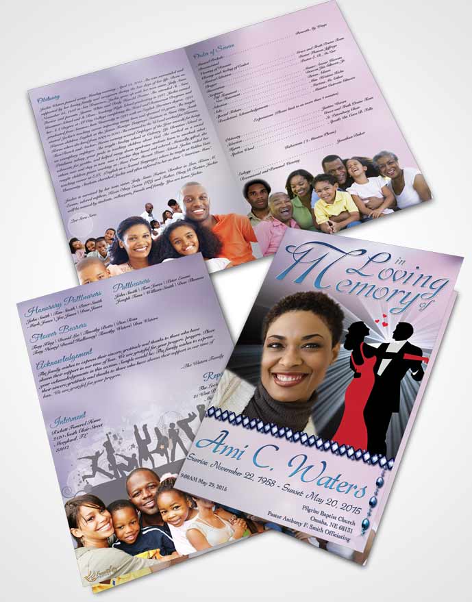 Bifold Order Of Service Obituary Template Brochure Midnight Dancing Evening Smile