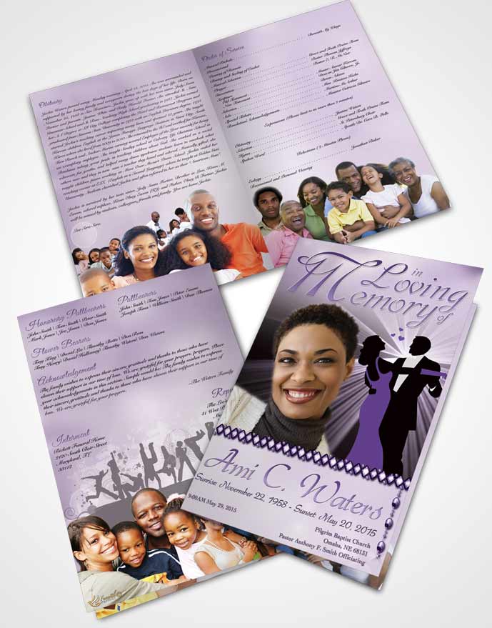 Bifold Order Of Service Obituary Template Brochure Midnight Dancing Lavender Honor