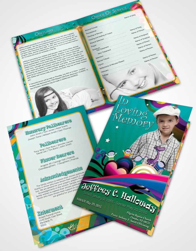 Bifold Order Of Service Obituary Template Brochure Misty Clouds Childs Journey