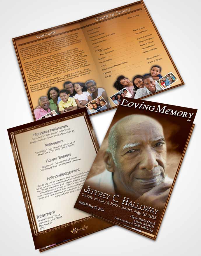 Bifold Order Of Service Obituary Template Brochure Misty Golden Clouds