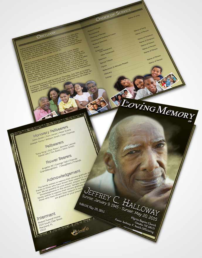 Bifold Order Of Service Obituary Template Brochure Misty Rustic Clouds