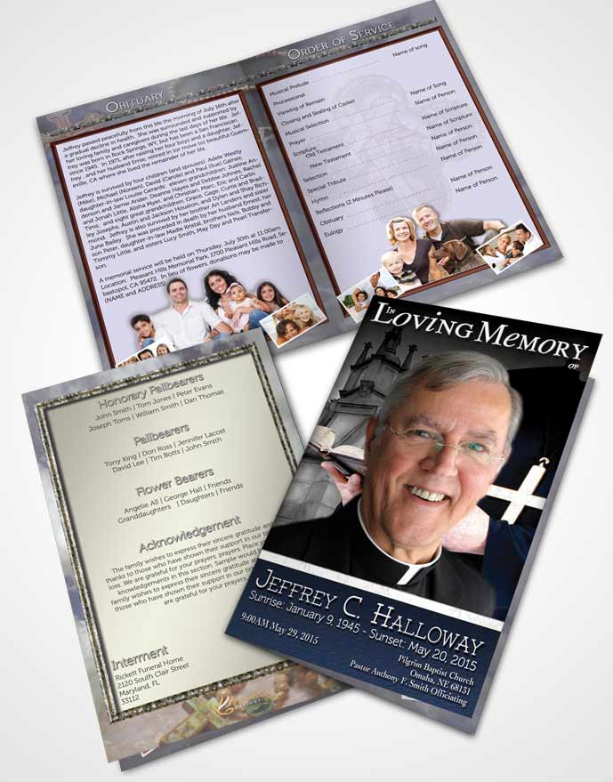 Bifold Order Of Service Obituary Template Brochure Morning Breeze Heavenly Priest