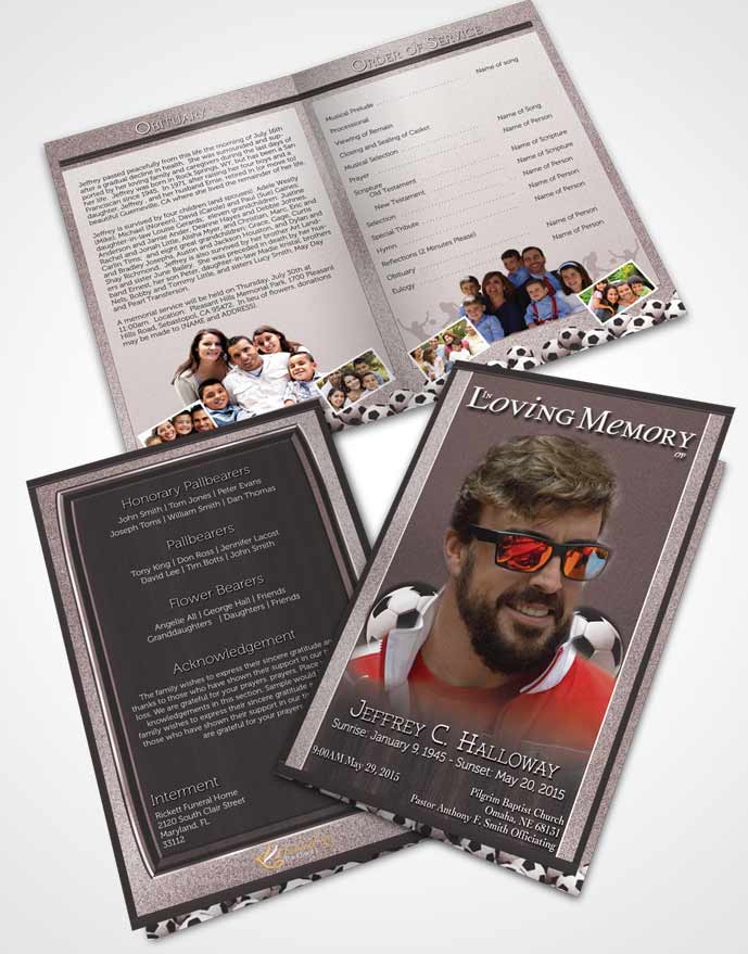 Bifold Order Of Service Obituary Template Brochure Morning Pearl Soccer Star