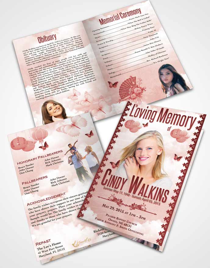 Bifold Order Of Service Obituary Template Brochure Natural Elegance Rosy Blossoms