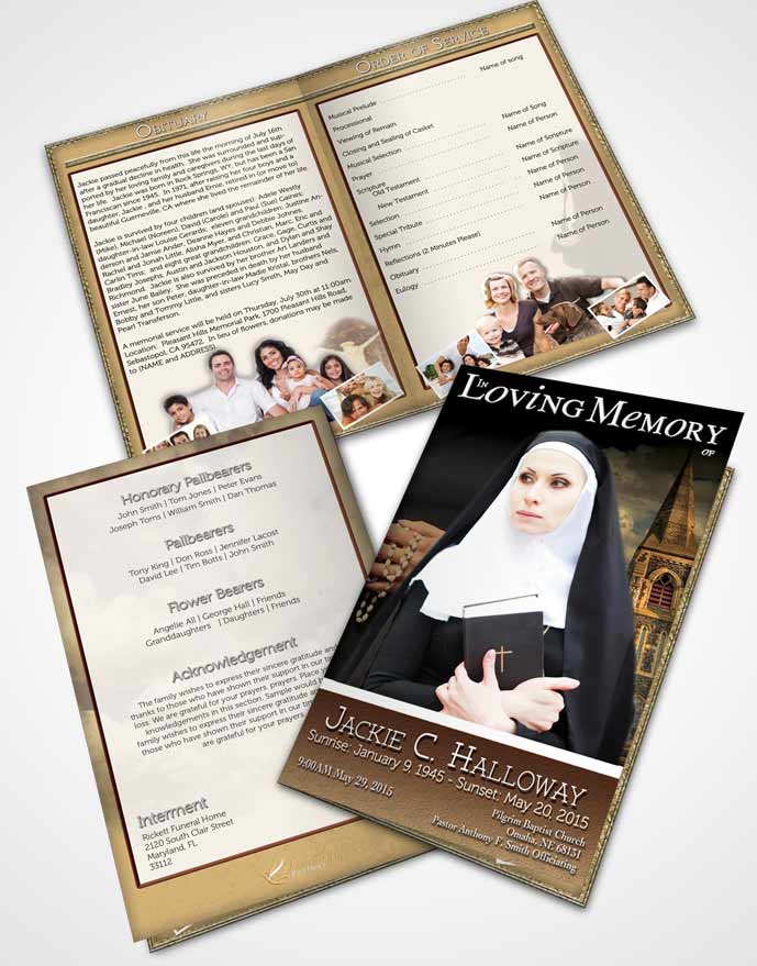 Bifold Order Of Service Obituary Template Brochure Natural Heavenly Nun