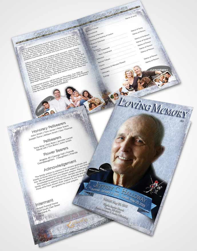 Bifold Order Of Service Obituary Template Brochure Natural Ice Hockey Star