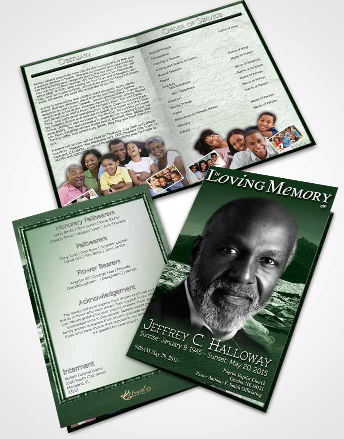Bifold Order Of Service Obituary Template Brochure Natures Emerald Mountain