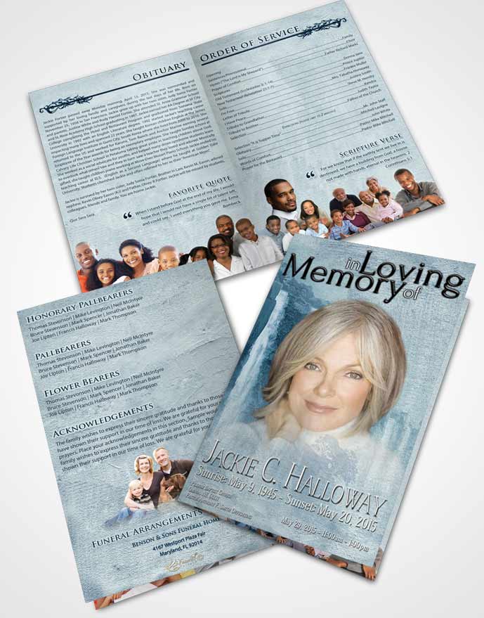 Bifold Order Of Service Obituary Template Brochure Natures Heavenly Waterfall