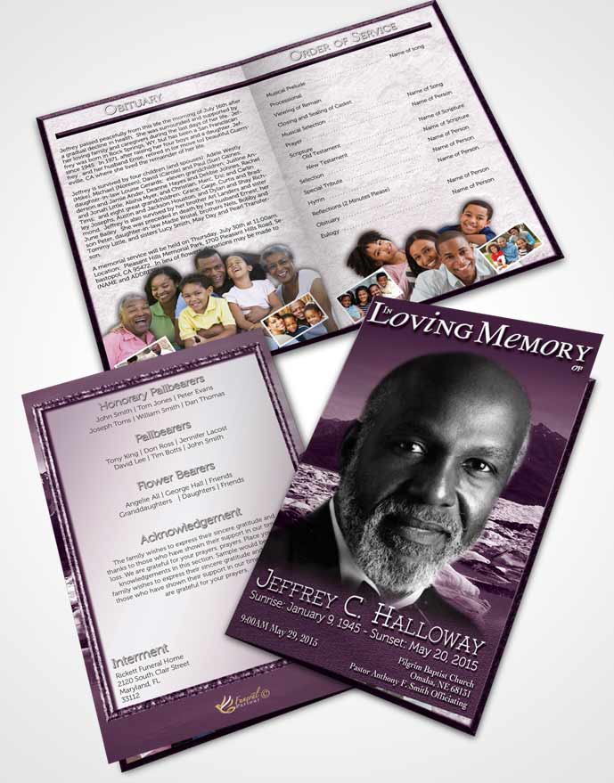 Bifold Order Of Service Obituary Template Brochure Natures Lavender Mountain