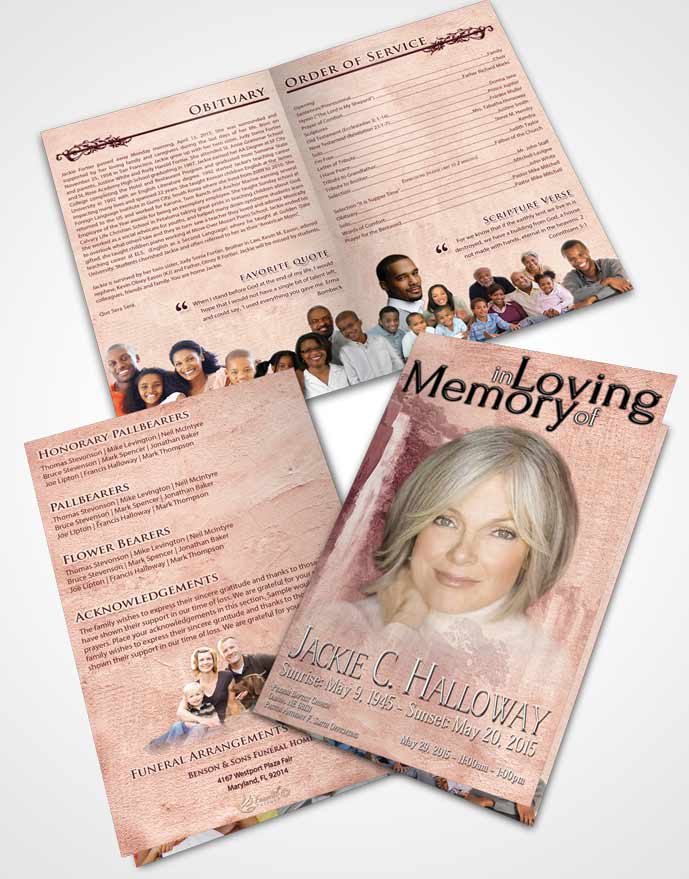 Bifold Order Of Service Obituary Template Brochure Natures Ruby Waterfall