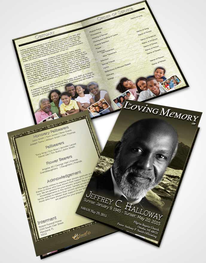 Bifold Order Of Service Obituary Template Brochure Natures Rustic Mountain