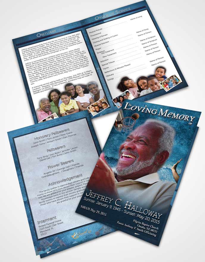 Bifold Order Of Service Obituary Template Brochure Ocean Blue Basketball Star