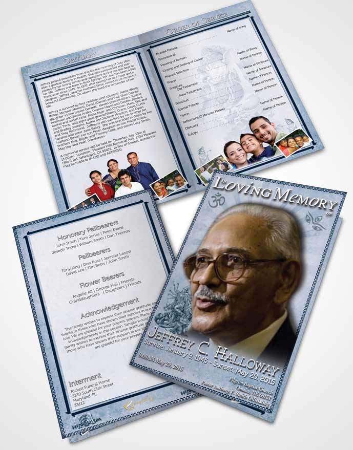 Bifold Order Of Service Obituary Template Brochure Ocean Blue Hindu Faith
