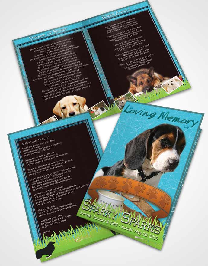 Bifold Order Of Service Obituary Template Brochure Ocean Blue Sparky the Dog