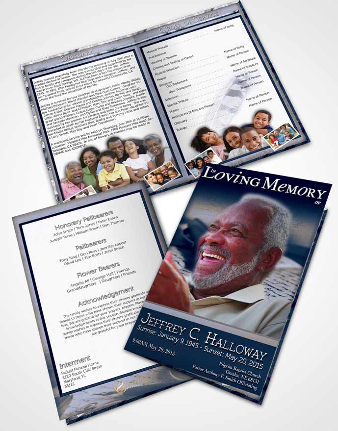Bifold Order Of Service Obituary Template Brochure Ocean Blue Writer