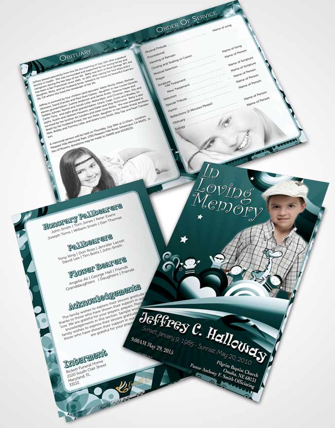 Bifold Order Of Service Obituary Template Brochure Ocean Blues Childs Journey