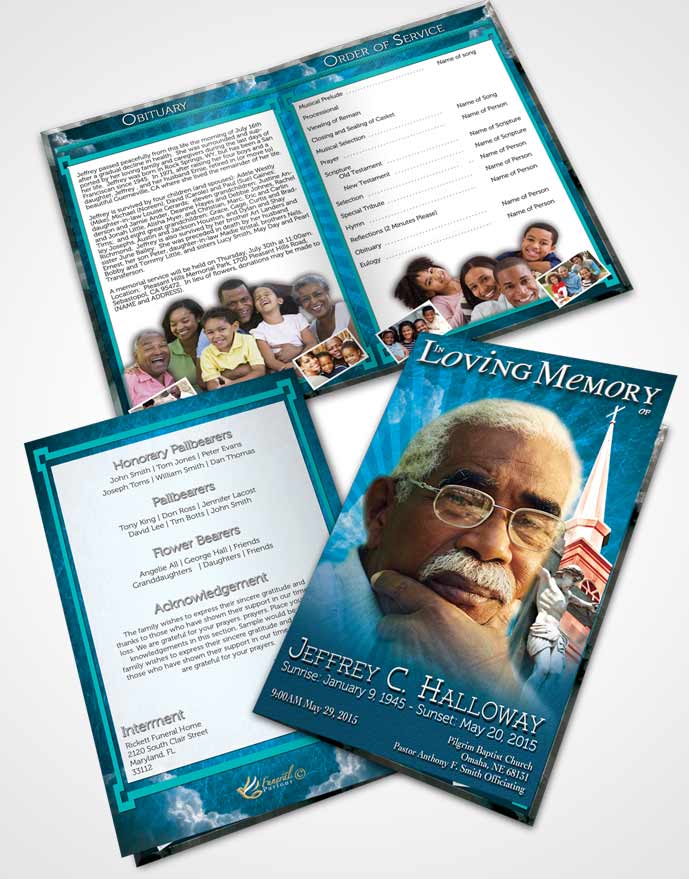 Bifold Order Of Service Obituary Template Brochure Ocean Escape Christian Faith