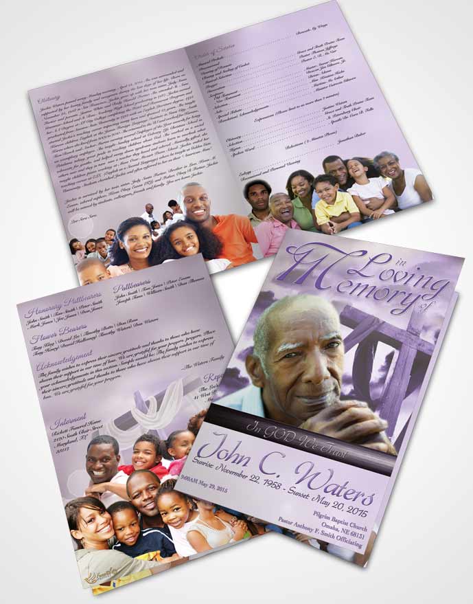 Bifold Order Of Service Obituary Template Brochure On The Cross Lavender Honor