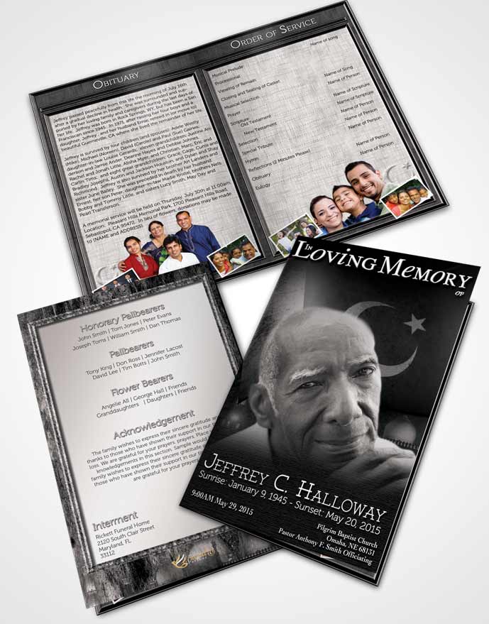 Bifold Order Of Service Obituary Template Brochure Pakistanian Black and White Love