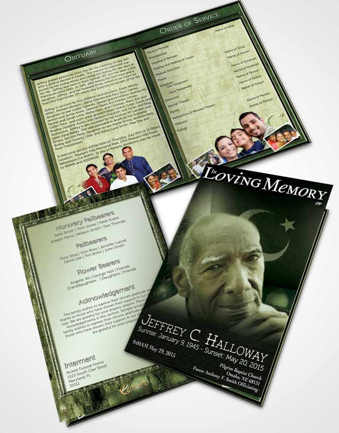 Bifold Order Of Service Obituary Template Brochure Pakistanian Emerald Love