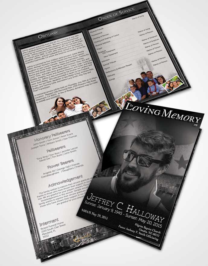 Bifold Order Of Service Obituary Template Brochure Panamanian Black and White City
