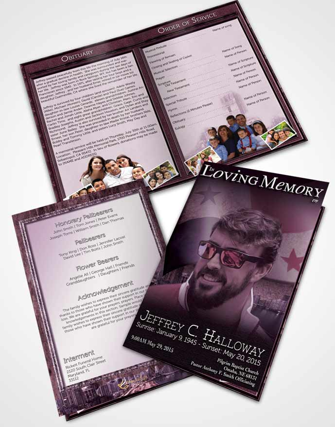 Bifold Order Of Service Obituary Template Brochure Panamanian Lavender City