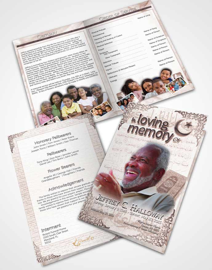 Bifold Order Of Service Obituary Template Brochure Peach Islamic Blissful Faith