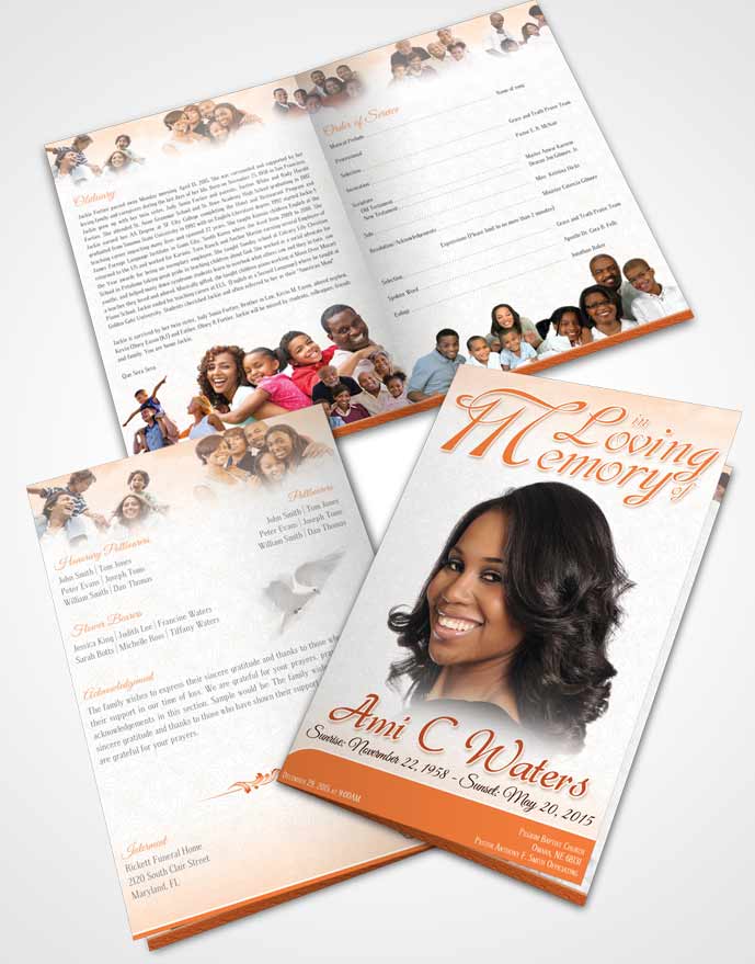 Bifold Order Of Service Obituary Template Brochure Peach Purity