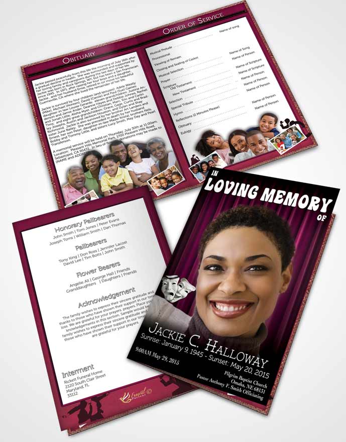 Bifold Order Of Service Obituary Template Brochure Pink Actor