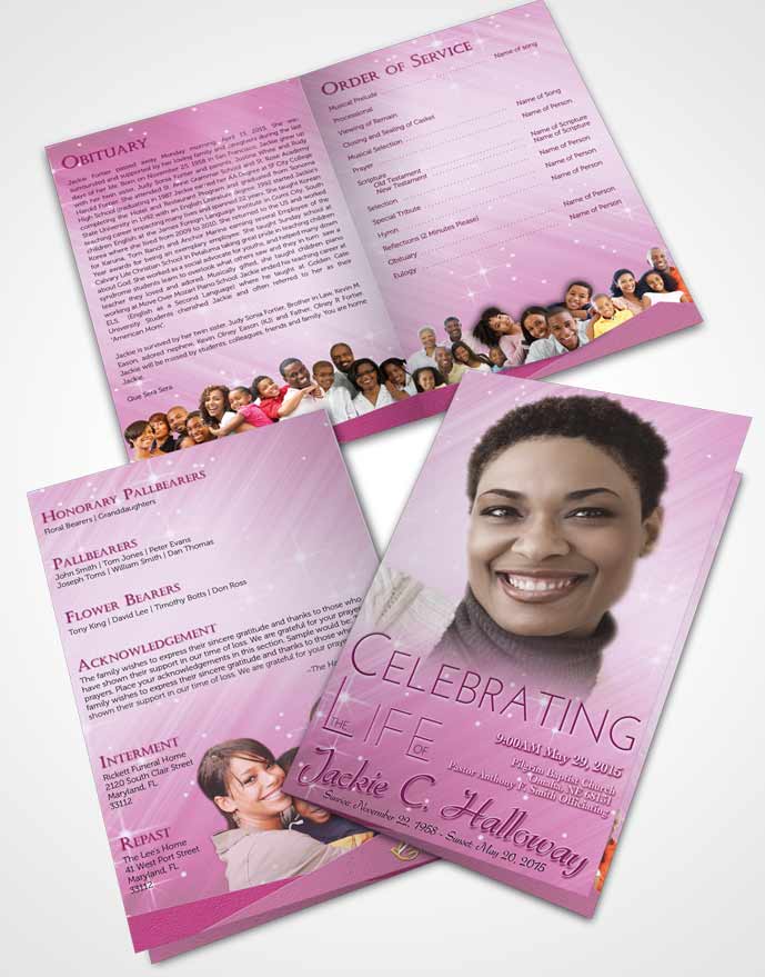 Bifold Order Of Service Obituary Template Brochure Pink Blossoms Serenity
