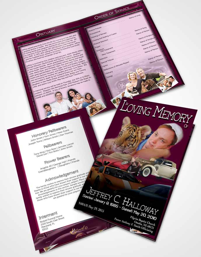 Bifold Order Of Service Obituary Template Brochure Pink Desire Car Enthusiast