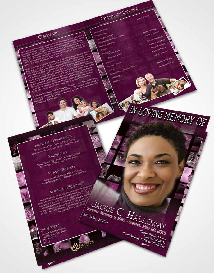 Bifold Order Of Service Obituary Template Brochure Pink Desire Photographers Dream
