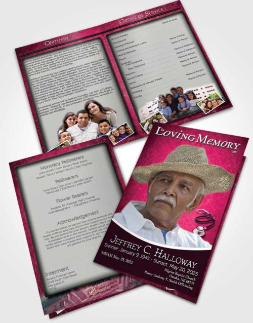 Bifold Order Of Service Obituary Template Brochure Pink Doctor