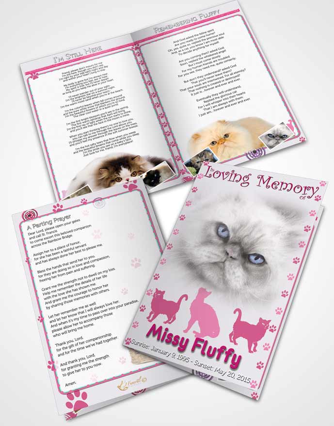 Bifold Order Of Service Obituary Template Brochure Pink Fluffy Cat