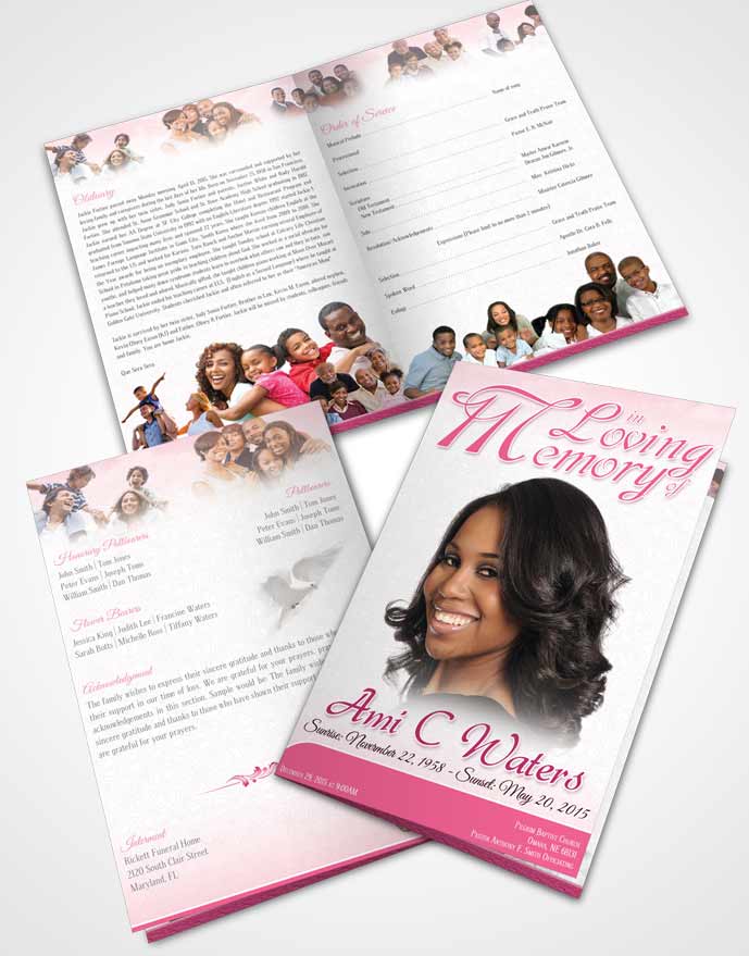 Bifold Order Of Service Obituary Template Brochure Pink Purity