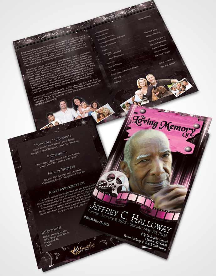 Bifold Order Of Service Obituary Template Brochure Pink Star Media Pro