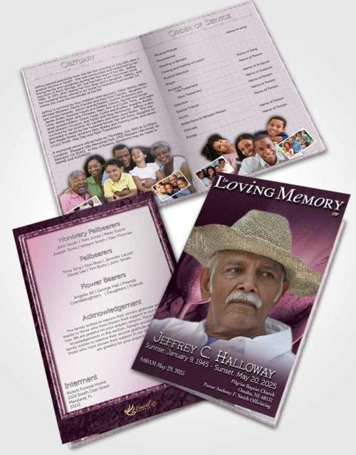 Bifold Order Of Service Obituary Template Brochure Pink Tulip Garden