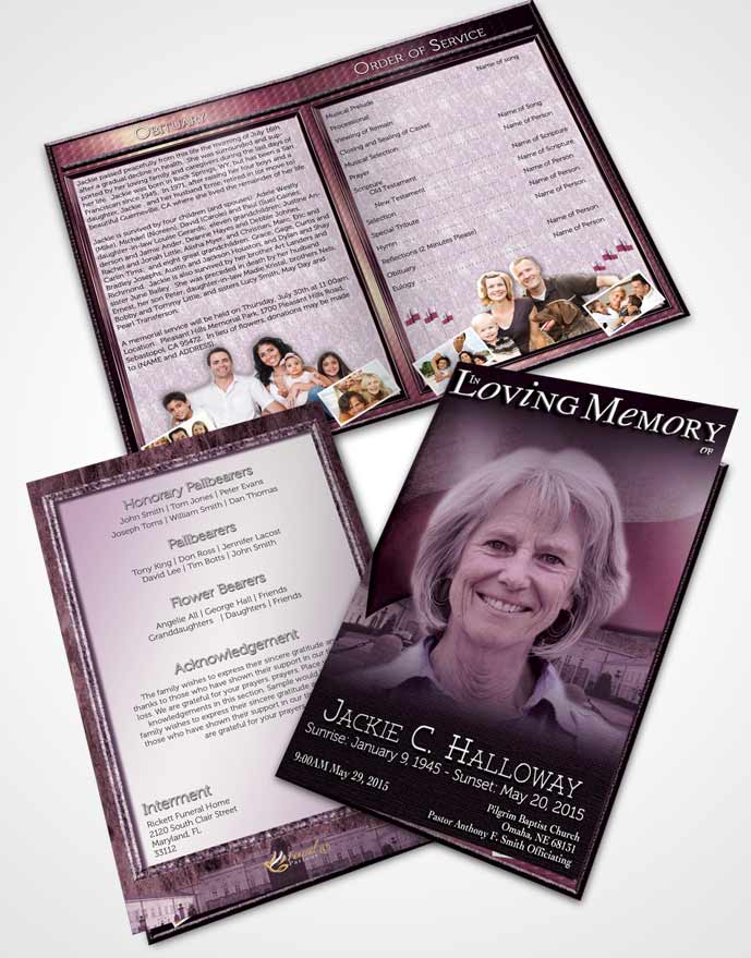 Bifold Order Of Service Obituary Template Brochure Polish Lavender Serenity