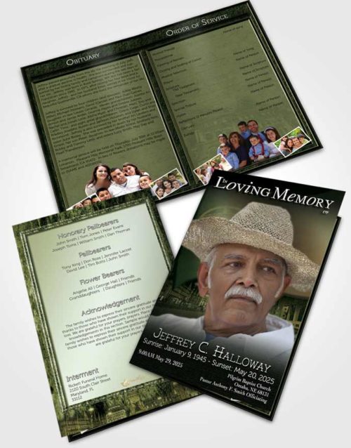 Bifold Order Of Service Obituary Template Brochure Portuguese Emerald Serenity