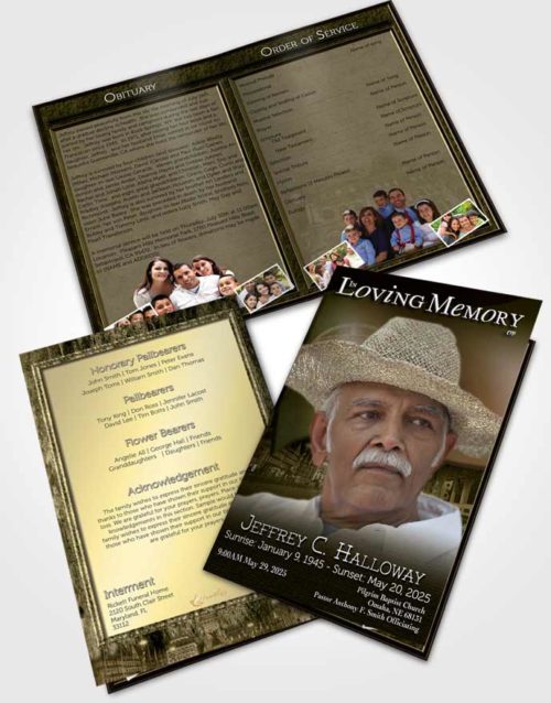 Bifold Order Of Service Obituary Template Brochure Portuguese Golden Serenity