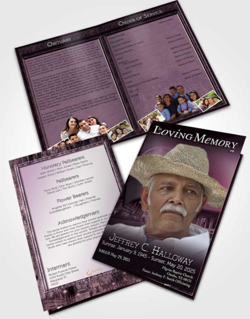 Bifold Order Of Service Obituary Template Brochure Portuguese Lavender Serenity