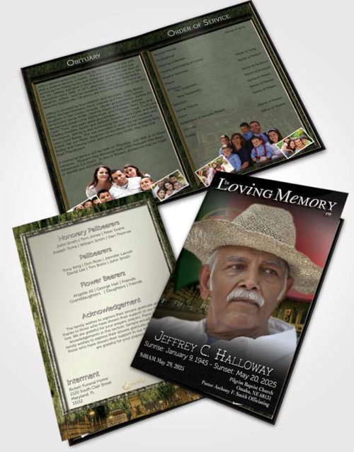 Bifold Order Of Service Obituary Template Brochure Portuguese Natural Serenity