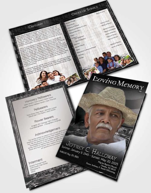 Bifold Order Of Service Obituary Template Brochure Puerto Rican Black and White Waters