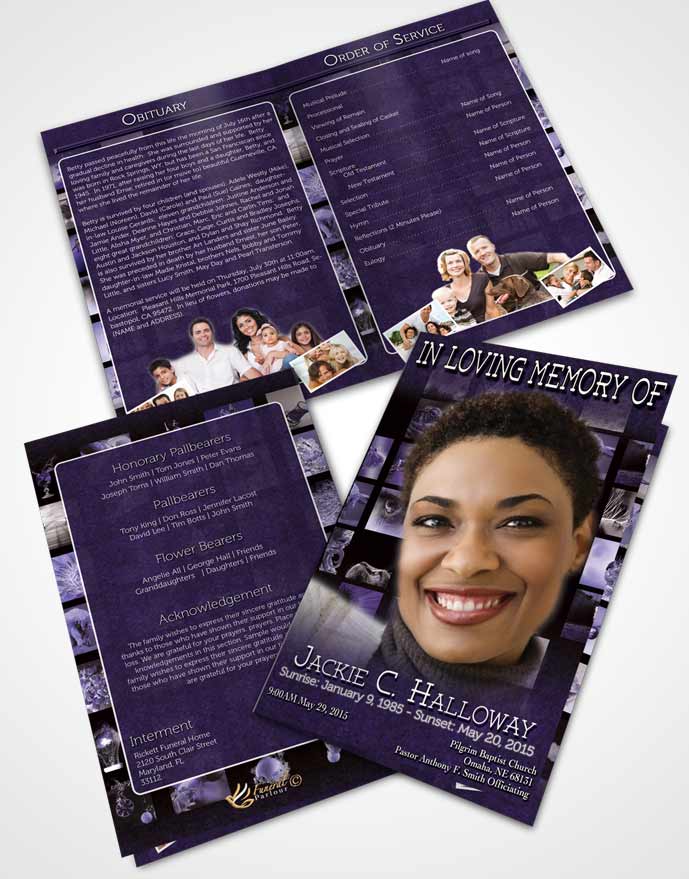 Bifold Order Of Service Obituary Template Brochure Purple Desire Photographers Dream